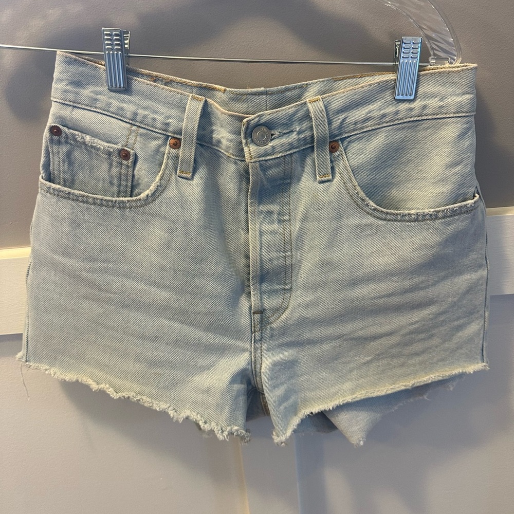 Levi's Blue Jean Shorts with Distressed Hem